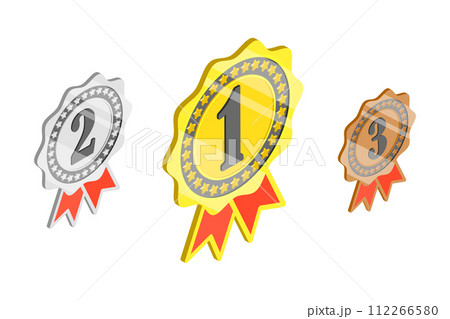 3D Isometric Flat  Conceptual Illustration of Winner Rosette Set 112266580
