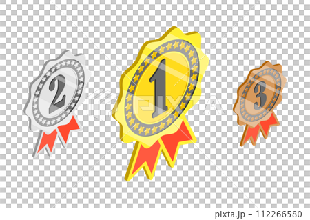 3D Isometric Flat  Conceptual Illustration of Winner Rosette Set 112266580