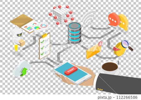 3D Isometric Flat  Conceptual Illustration of Digital Transformation 112266586