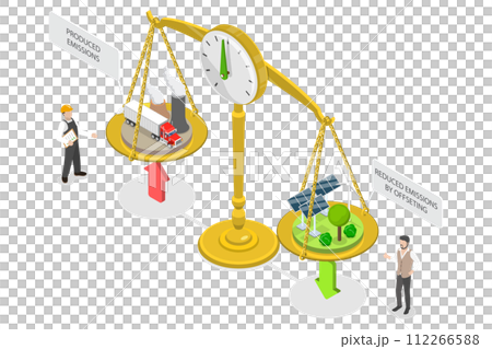 3D Isometric Flat  Conceptual Illustration of Carbon Offset 112266588