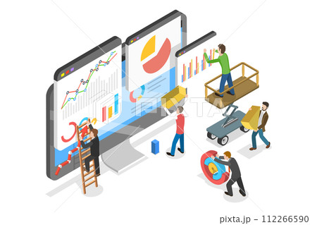 3D Isometric Flat  Conceptual Illustration of Business Report 112266590