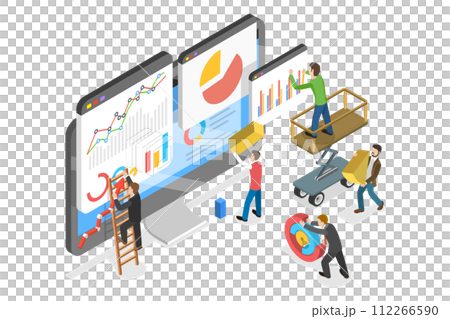 3D Isometric Flat  Conceptual Illustration of Business Report 112266590