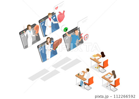 3D Isometric Flat Conceptual Illustration of Medical Education Online 3D Isometric Flat Conceptual Illustration of Medical Education Online 112266592