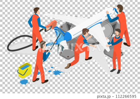 3D Isometric Flat  Conceptual Illustration of Aircraft Maintenance 112266595