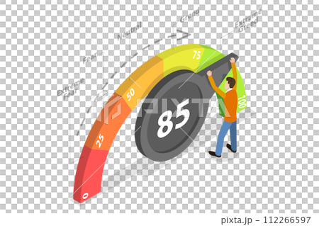 3D Isometric Flat  Conceptual Illustration of Fear And Greed Index 112266597