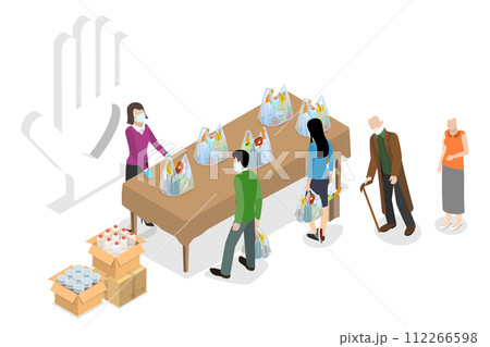 3D Isometric Flat  Conceptual Illustration of Food Donation 112266598