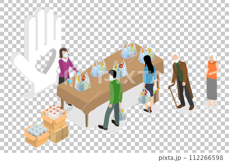 3D Isometric Flat  Conceptual Illustration of Food Donation 112266598