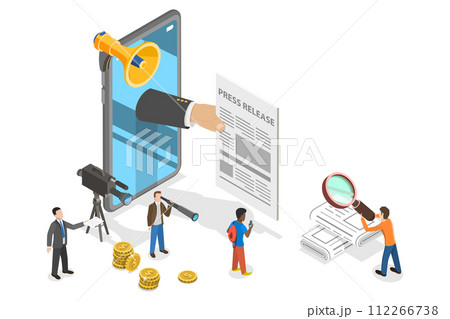 3D Isometric Flat  Conceptual Illustration of Online Press Release 112266738