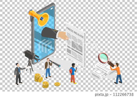 3D Isometric Flat  Conceptual Illustration of Online Press Release 112266738
