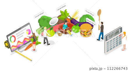 3D Isometric Flat Conceptual Illustration of Calorie Calculator 3D Isometric Flat Conceptual Illustration of Calorie Calculator 112266743