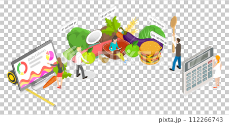3D Isometric Flat  Conceptual Illustration of Calorie Calculator 112266743