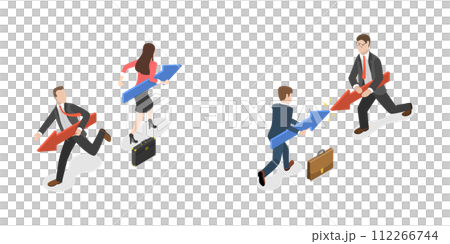 3D Isometric Flat  Conceptual Illustration of Business Conflict 112266744