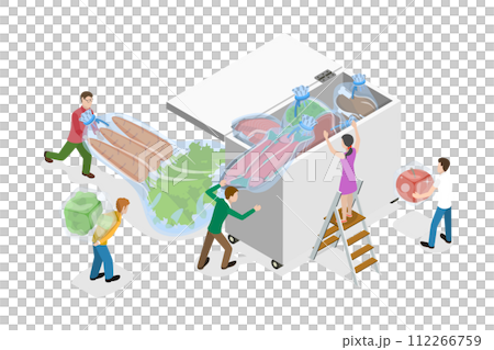 3D Isometric Flat  Conceptual Illustration of Frozen Food 112266759