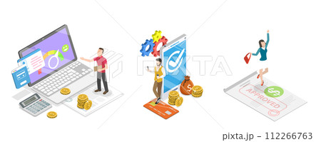 3D Isometric Flat  Conceptual Illustration of Bank Credit 112266763