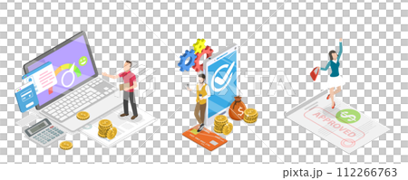 3D Isometric Flat  Conceptual Illustration of Bank Credit 112266763
