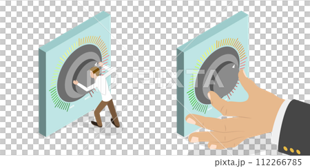 3D Isometric Flat Conceptual Illustration of Turning Knob 3D Isometric Flat Conceptual Illustration of Turning Knob 112266785