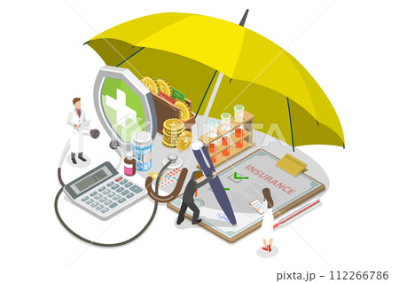 3D Isometric Flat  Conceptual Illustration of Health Insurance 112266786
