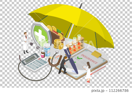 3D Isometric Flat  Conceptual Illustration of Health Insurance 112266786