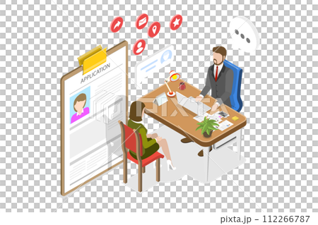 3D Isometric Flat  Conceptual Illustration of Job Interview 112266787