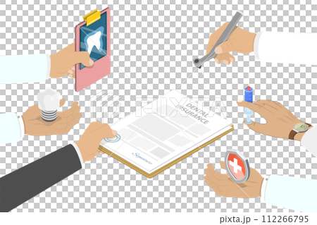 3D Isometric Flat  Conceptual Illustration of Dental Insurance Policy 3D Isometric Flat  Conceptual Illustration of Dental Insurance Policy 112266795