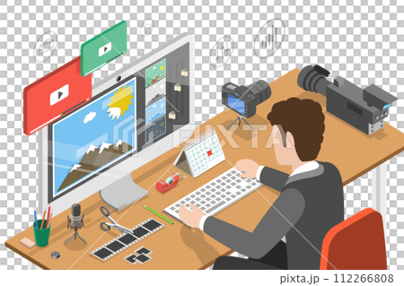 3D Isometric Flat  Conceptual Illustration of Photo Editing Software 112266808