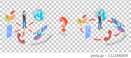3D Isometric Flat Conceptual Illustration of Omnichannel Vs Multichannel 3D Isometric Flat Conceptual Illustration of Omnichannel Vs Multichannel 112266809