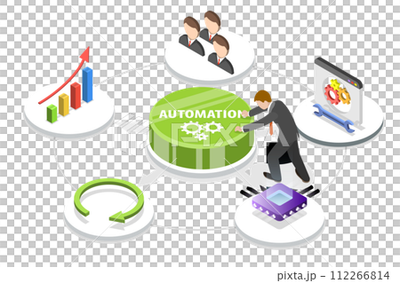 3D Isometric Flat  Conceptual Illustration of Automation 112266814