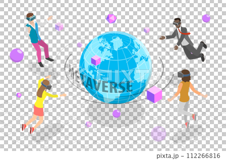 3D Isometric Flat  Conceptual Illustration of Metaverse 112266816
