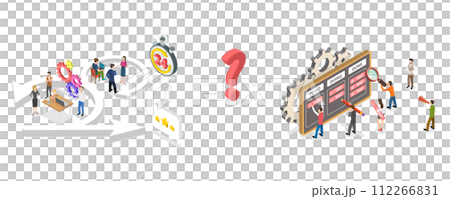 3D Isometric Flat  Conceptual Illustration of Scrum Vs Kanban 112266831