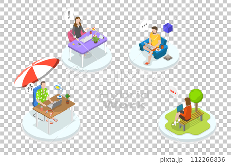 3D Isometric Flat Conceptual Illustration of Hybrid Work 3D Isometric Flat Conceptual Illustration of Hybrid Work 112266836