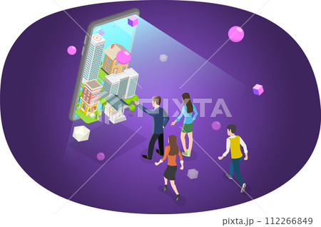 3D Isometric Flat Conceptual Illustration of Metaverse City 3D Isometric Flat Conceptual Illustration of Metaverse City 112266849