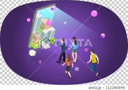 3D Isometric Flat Conceptual Illustration of Metaverse City 3D Isometric Flat Conceptual Illustration of Metaverse City 112266849