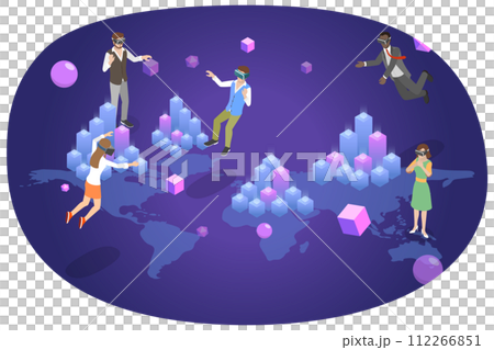3D Isometric Flat  Conceptual Illustration of Metaverse Digital World 112266851
