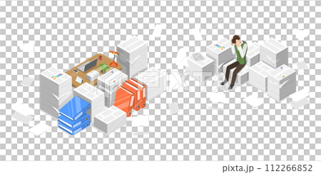 3D Isometric Flat Conceptual Illustration of Time-draining Paperwork 3D Isometric Flat Conceptual Illustration of Time-draining Paperwork 112266852