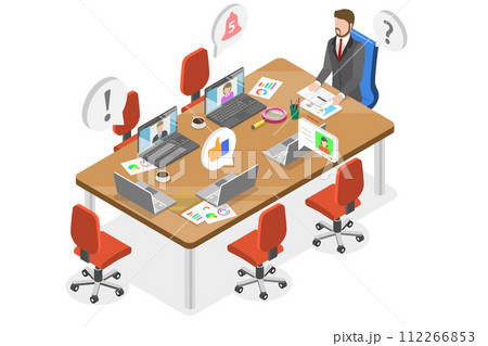 3D Isometric Flat  Conceptual Illustration of Hybrid Work Model 112266853