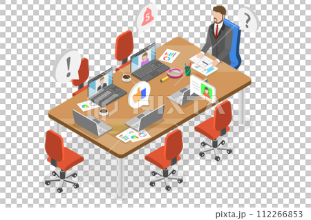 3D Isometric Flat  Conceptual Illustration of Hybrid Work Model 112266853