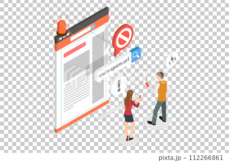 3D Isometric Flat  Conceptual Illustration of Spam Link Warning 112266861