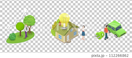 3D Isometric Flat  Conceptual Illustration of Sustainable Energy 112266862