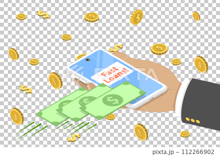 3D Isometric Flat Conceptual Illustration of Instant Personal Loan 3D Isometric Flat Conceptual Illustration of Instant Personal Loan 112266902