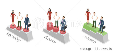 3D Isometric Flat Conceptual Illustration of Equality vs Equity vs Justice 3D Isometric Flat Conceptual Illustration of Equality vs Equity vs Justice 112266910