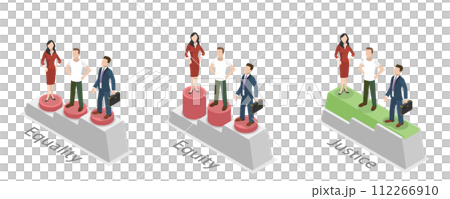 3D Isometric Flat Conceptual Illustration of Equality vs Equity vs Justice 3D Isometric Flat Conceptual Illustration of Equality vs Equity vs Justice 112266910