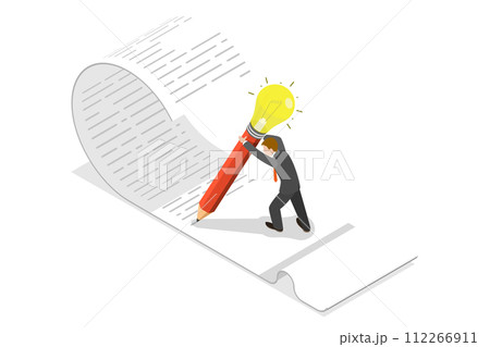 3D Isometric Flat  Conceptual Illustration of Talented Writer 112266911