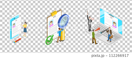 3D Isometric Flat  Conceptual Illustration of HR Recruitment 112266917