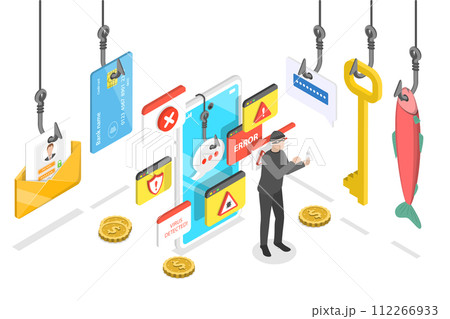 3D Isometric Flat Conceptual Illustration of Social Engineering 3D Isometric Flat Conceptual Illustration of Social Engineering 112266933