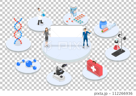 3D Isometric Flat  Conceptual Illustration of Pharmacology 112266936