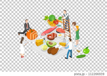 3D Isometric Flat  Conceptual Illustration of Ketogenic Diet 112266939