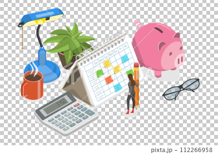 3D Isometric Flat  Conceptual Illustration of Mortgage Affordability Calculator 112266958