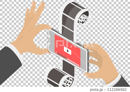 3D Isometric Flat  Conceptual Illustration of Online Movie 112266982