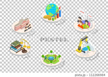 3D Isometric Flat  Conceptual Illustration of PESTEL Analysis 112266984