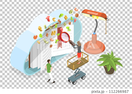 3D Isometric Flat  Conceptual Illustration of Online Vocabulary 3D Isometric Flat  Conceptual Illustration of Online Vocabulary 112266987